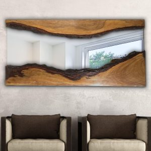 Wave wood art mirror